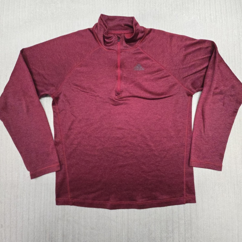 Adidas Pullover Mens Medium Red 1/4 Zip Long Sleeve Running Athletic Top